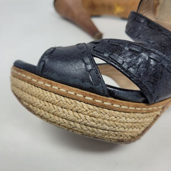 Prada Sandals IT39.5 US9.5 Black Leather Espadrille Platform Slingback Heels - Picture 10 of 14